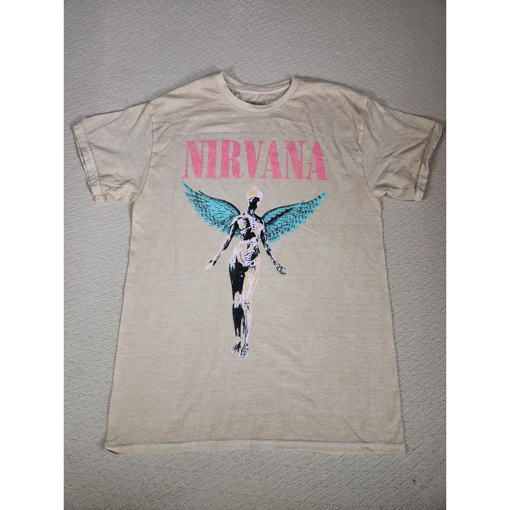 Nirvana T-Shirt Graphic Tee Unisex S Beige Cotton 100 Short Sleeve Round Neck - Picture 2 of 8